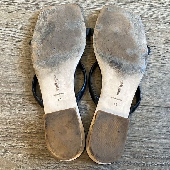 Cult Gaia Liz Black Leather Slide Sandals w Bamboo Inspired Block Heel Size 41 - Picture 10 of 12